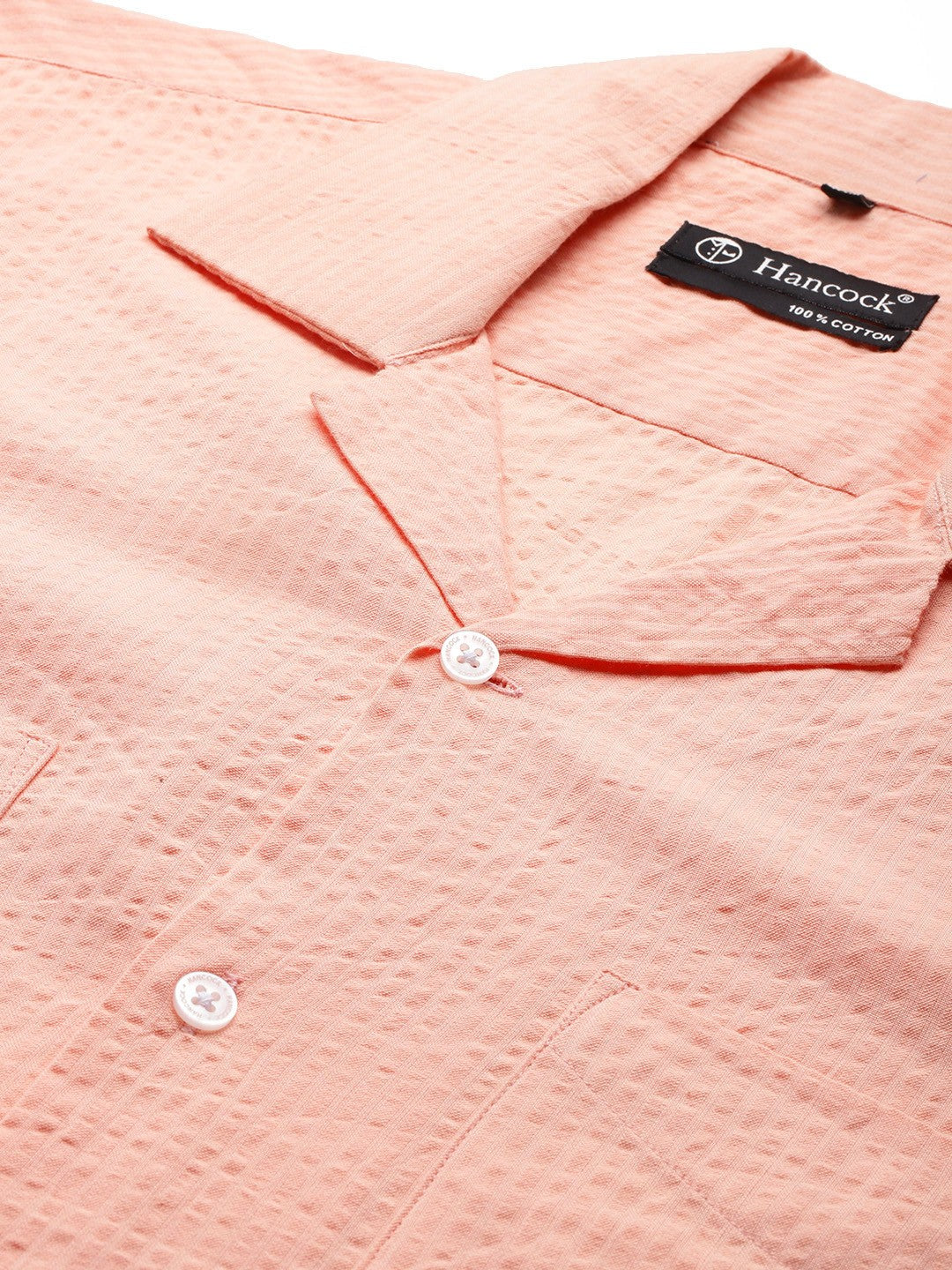 Men Peach Solid Pure Cotton Relaxed Fit Casual Shirt