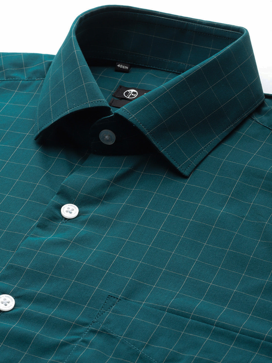 Men Bottle Green Grid Tattersal Checked Pure Cotton Slim Fit Formal Shirt