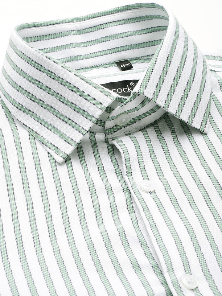 Men White Striped Pure Cotton Slim Fit Formal Shirt