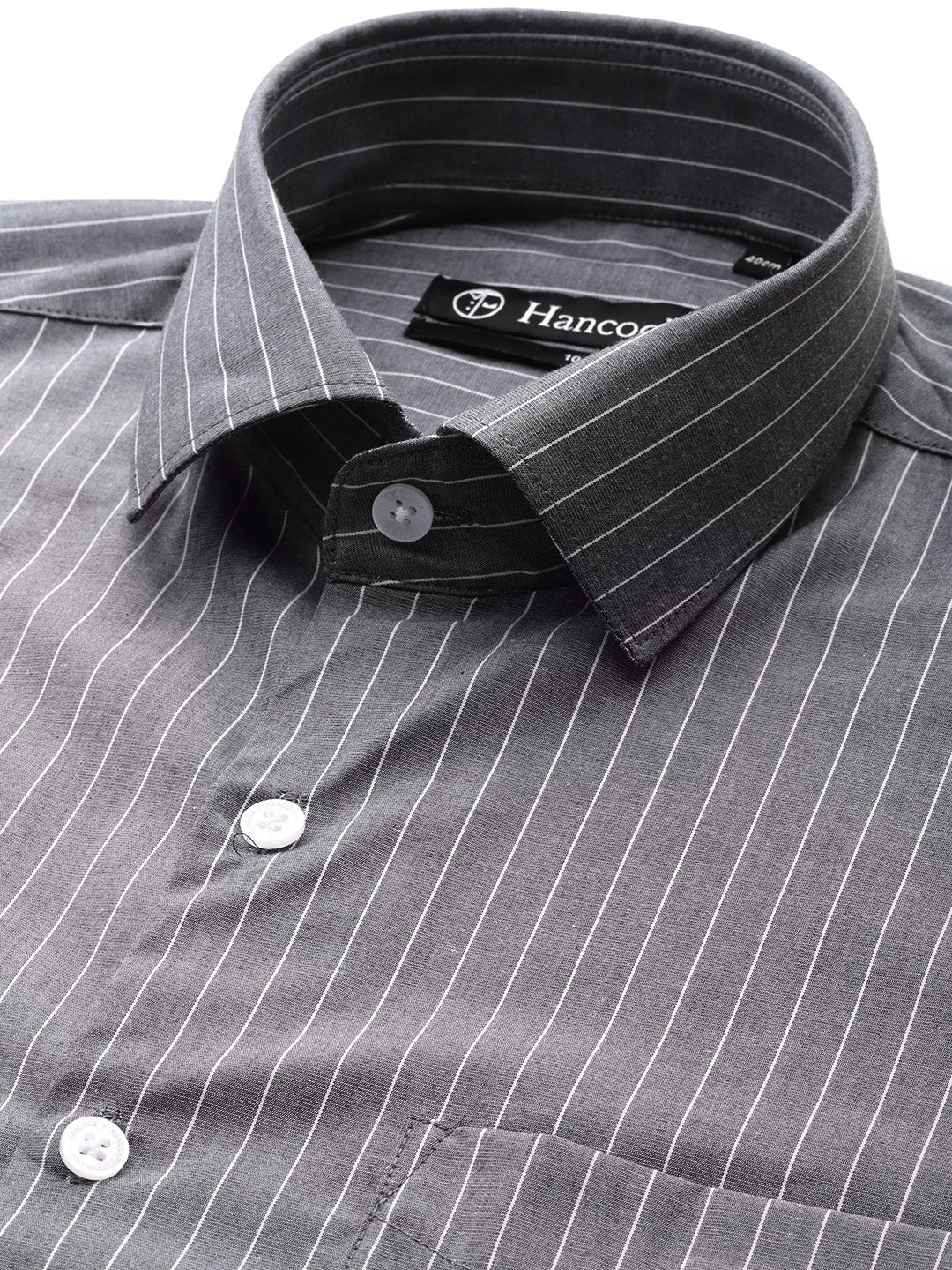 Men Grey Striped Pure Cotton Slim Fit Formal Shirt