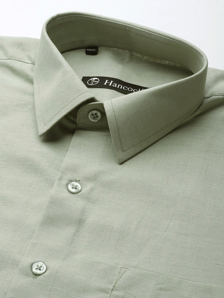 Men Green Solid Linen Cotton Slim fit Formal Shirt