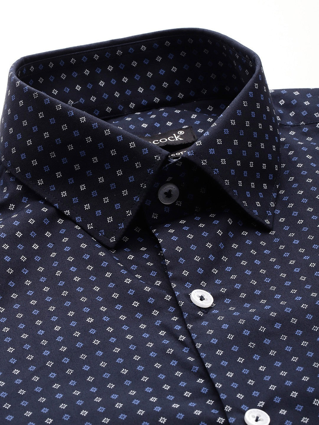 Men Navy Printed Pure Cotton Slim Fit Formal Shirt