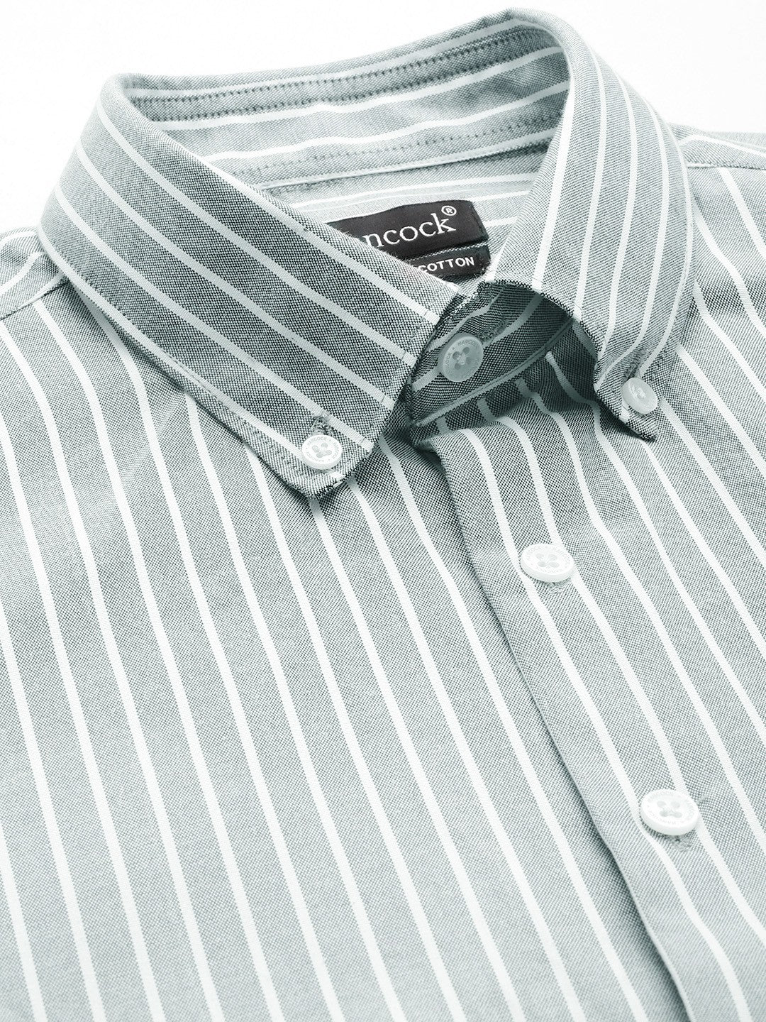 Men Grey Striped Cotton polyster Slim Fit Formal Shirt