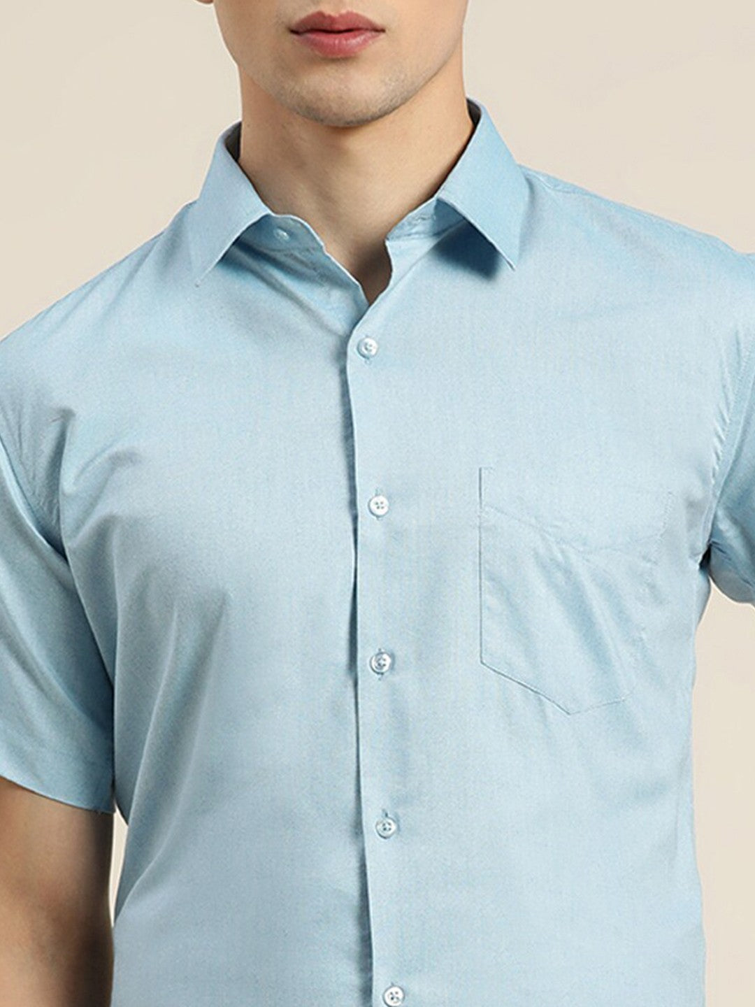 Men Blue Solid Pure Cotton Slim fit Formal Shirt