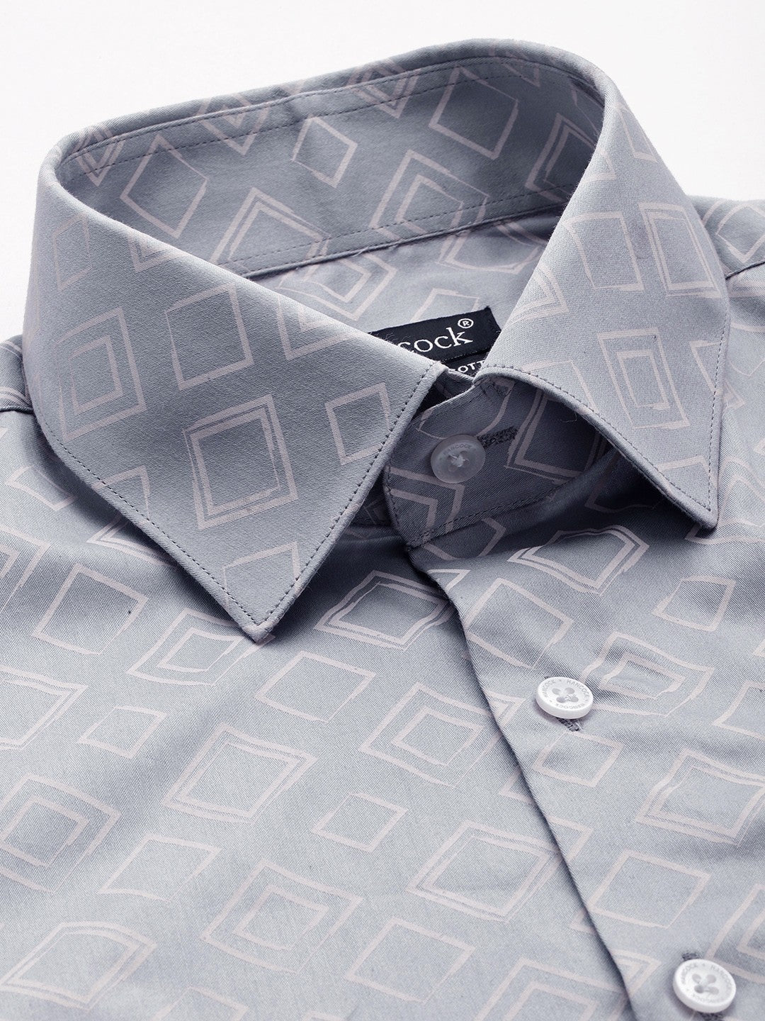 Men Grey Printed Cotton satin Slim Fit Formal Shirt