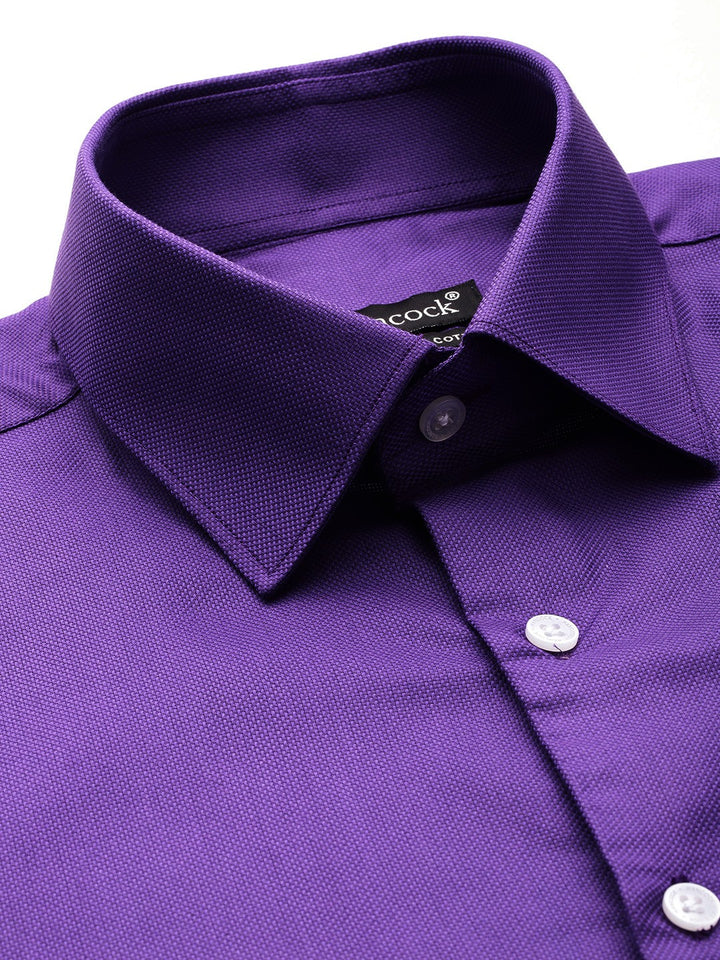 Men Purple Solid Pure Cotton Slim Fit Formal Shirt