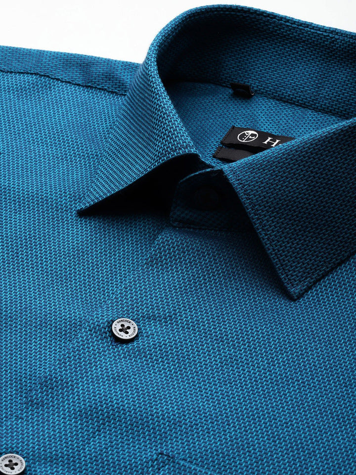 Men Turquoise Blue Solid Pure Cotton Slim Fit Formal Shirt