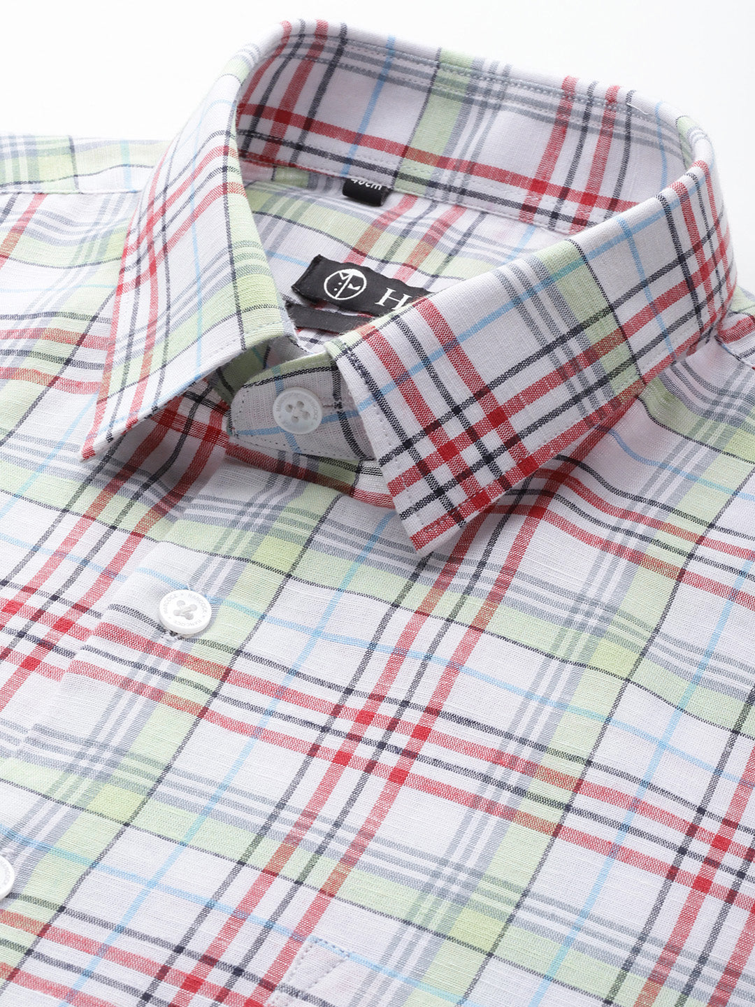 Men White & Red Checked Pure Cotton Slim Fit Formal Shirt