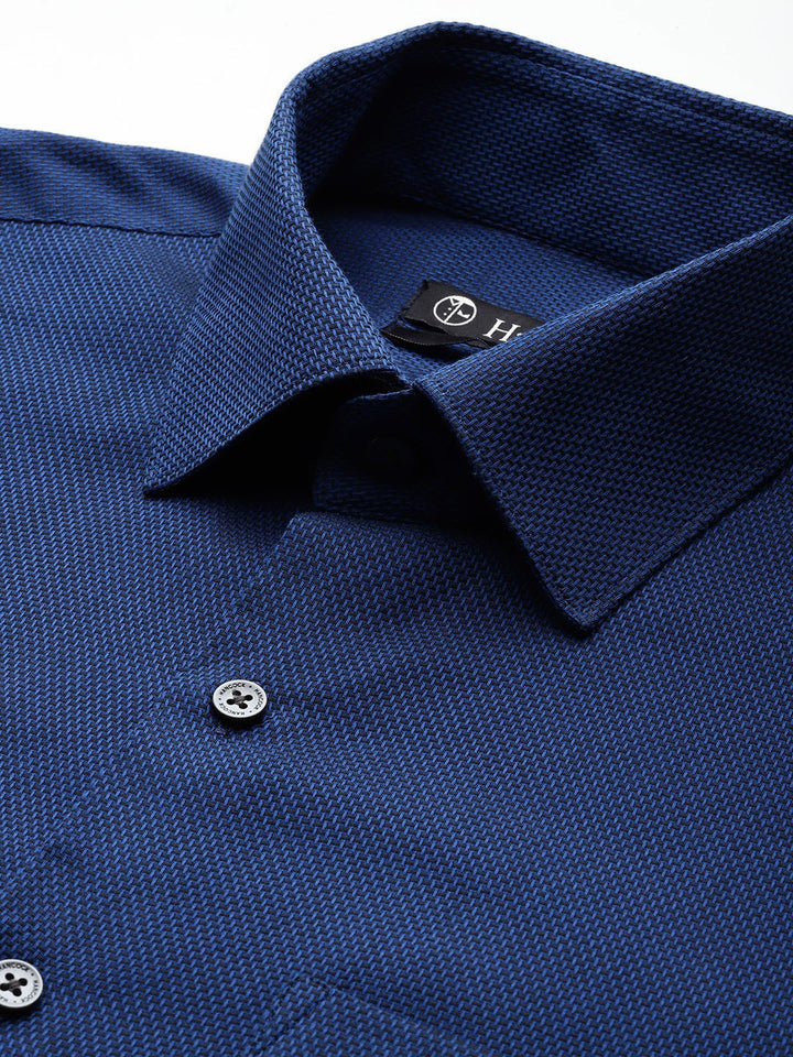 Men Navy Blue Solid Pure Cotton Slim Fit Formal Shirt