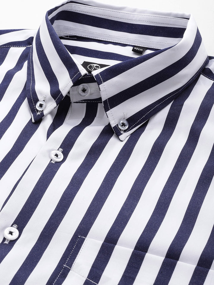 Men Navy & White Stripes Pure Cotton Slim fit Formal Shirt