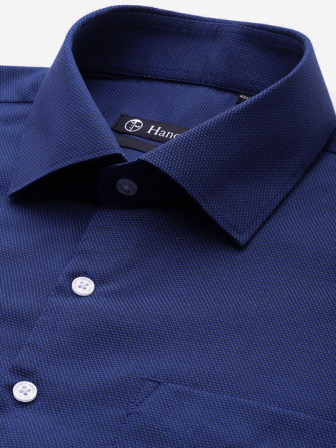 Men Navy Blue Textured Self Design Pure Cotton Slim Fit Formal Shirt