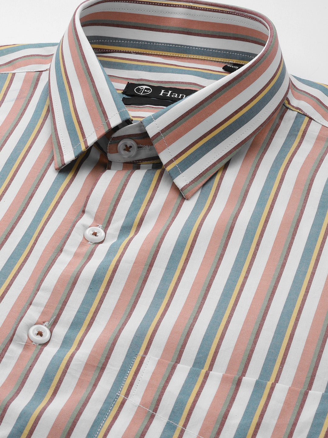 Men White & Multi Stripes Pure Cotton Slim fit Formal Shirt