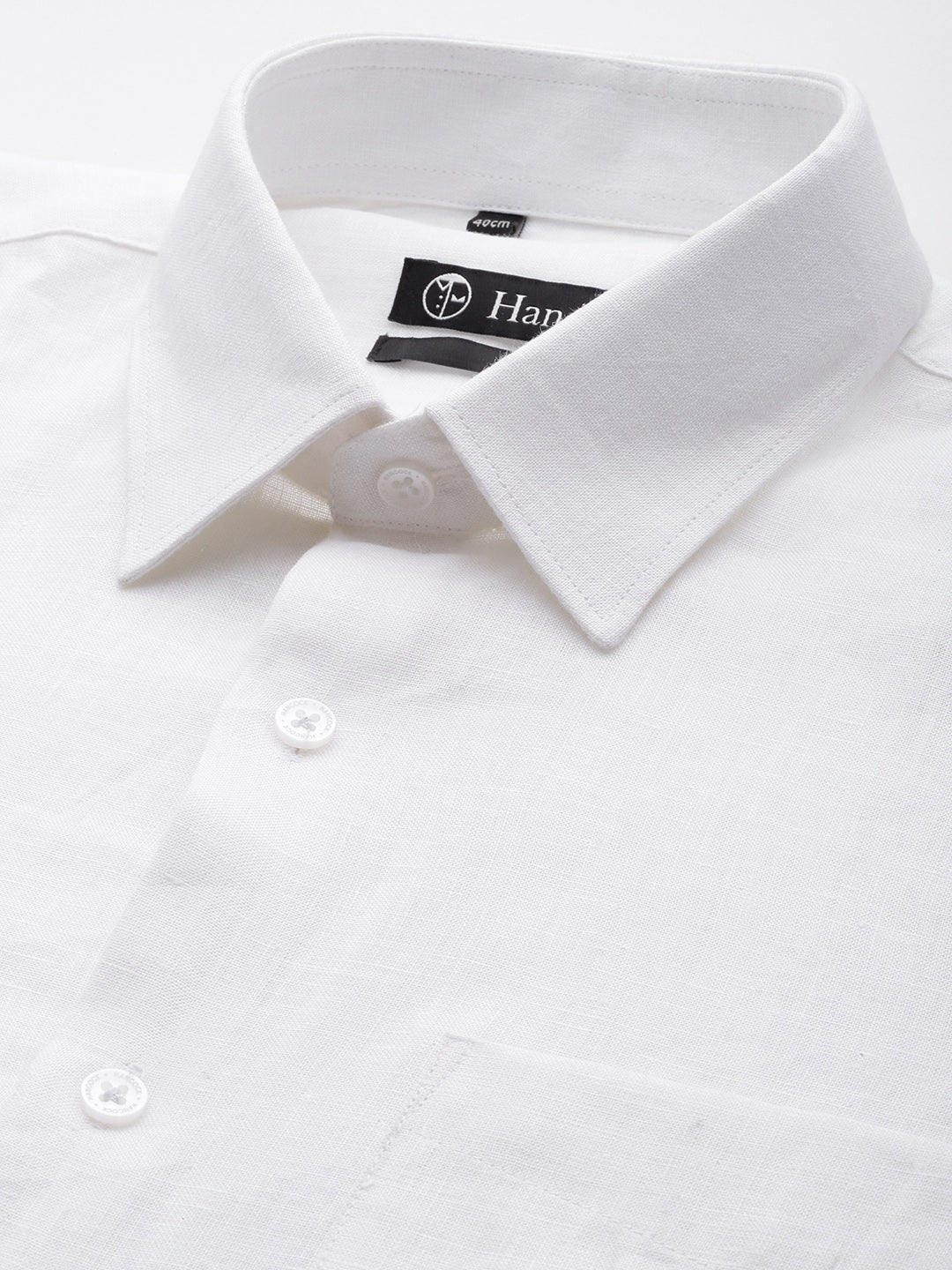 Men White Solid Pure Linen Slim Fit Formal Shirt