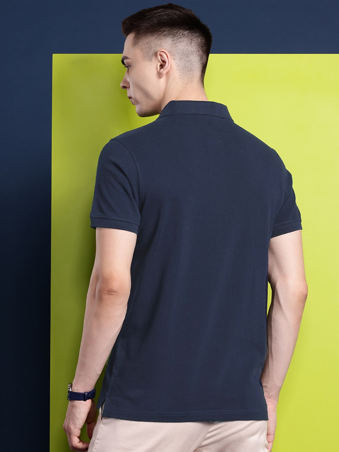 Men Navy Blue Solid Pure Cotton Relaxed T-Shirt