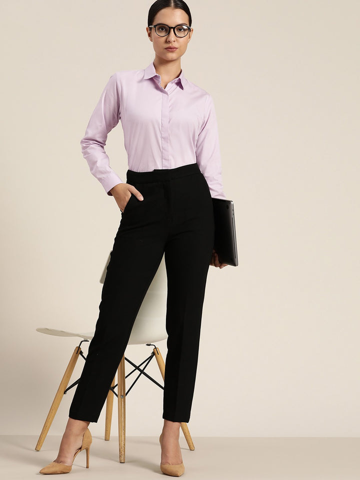 Women Lavender Solid Pure Cotton Plus Size Formal Shirt