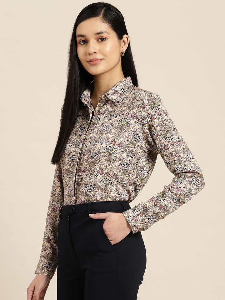 Women Grey Floral Viscose Rayon Rayon Formal Shirt