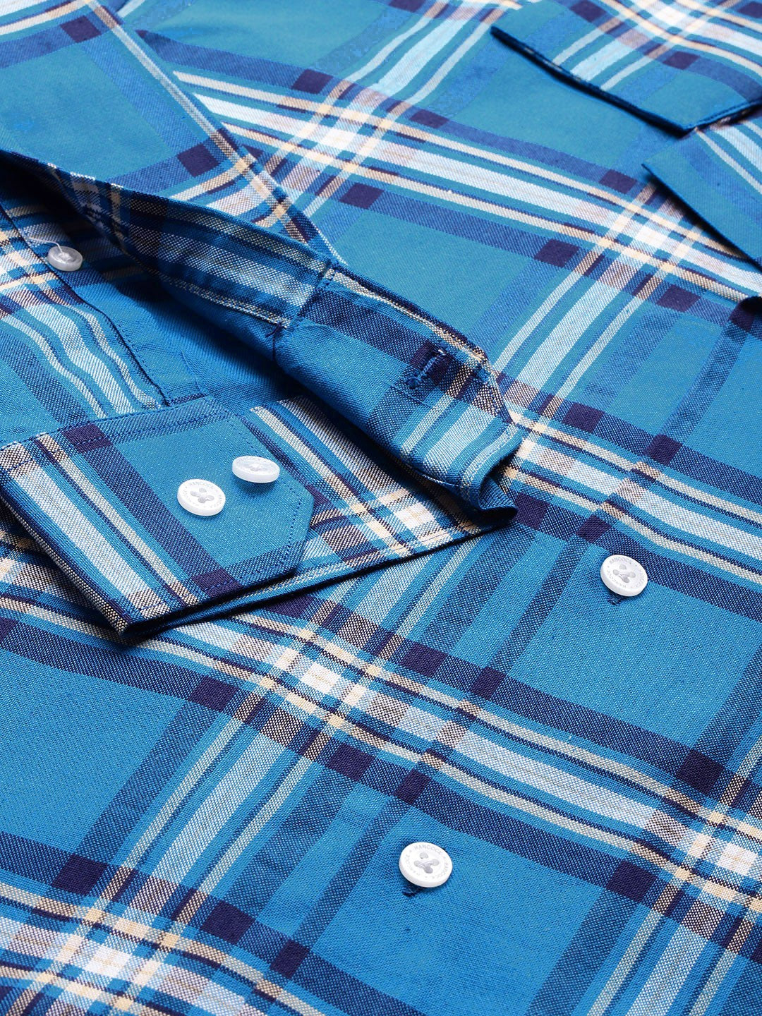 Men Blue Checked Pure Cotton Relaxed Fit Casual Shirt