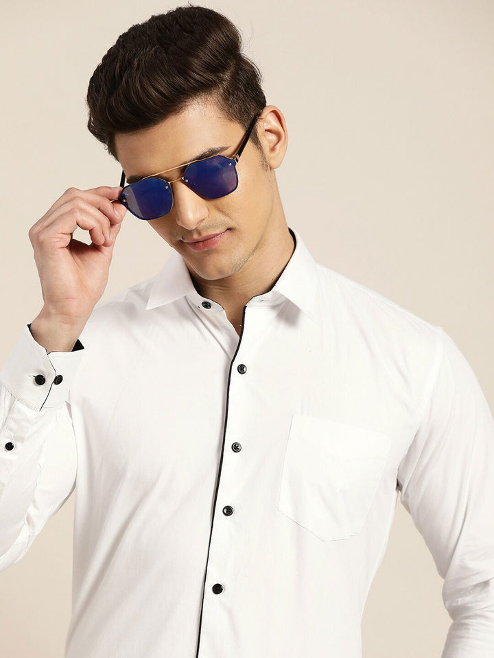 Men White Solid Pure Cotton Regular Fit Formal Shirt