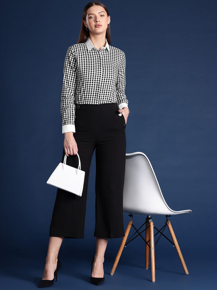 Women White & Black Gingham Checks Pure Cotton Bankers Formal Shirt