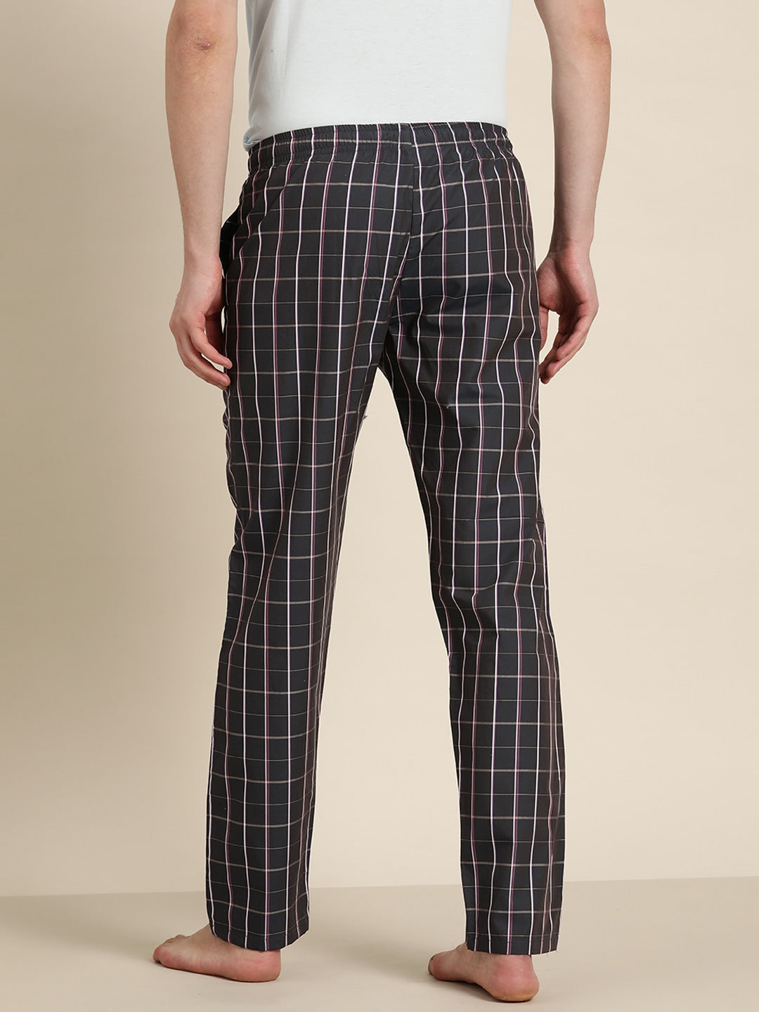 Men Grey Checked Cotton Regular Fit Lounge Pant