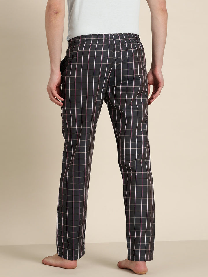 Men Grey Checked Cotton Regular Fit Formal Trouser