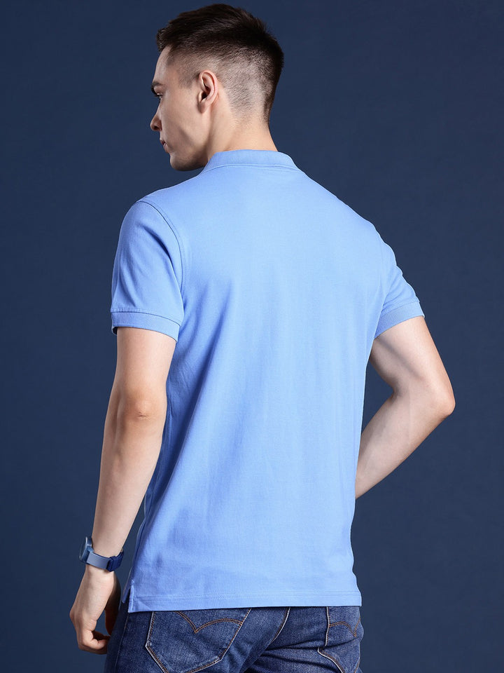 Men Blue Solid Pure Cotton Relaxed Fit T-Shirt