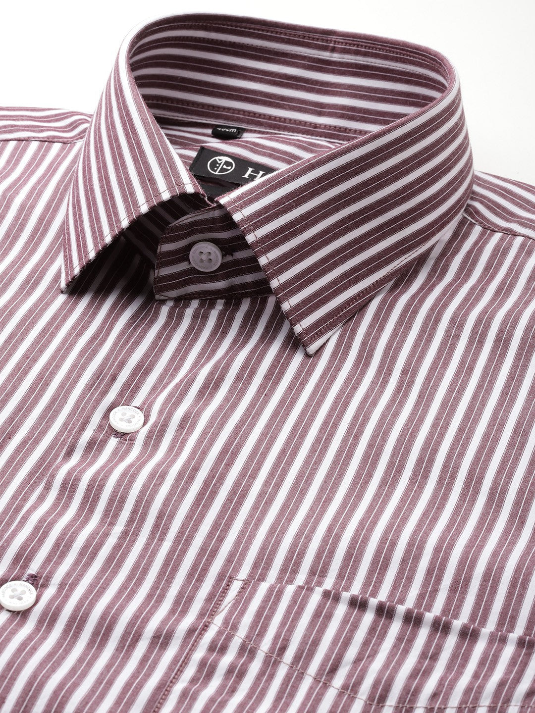 Men Wine Striped Pure Cotton Slim Fit Formal Shirt