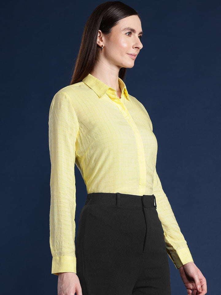 Women Yellow Solid Viscose Rayon Formal Shirt