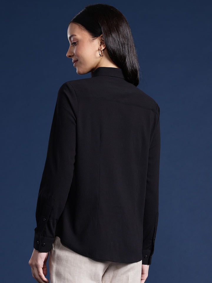 Women Black Solid Seersucker Formal Shirt