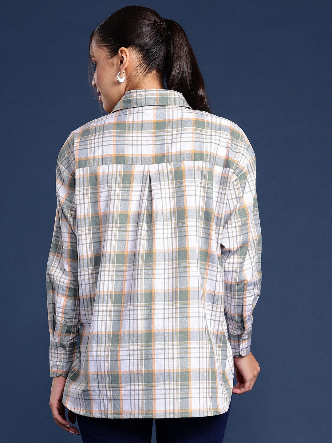 Women White Checks Pure Cotton Oversized Fit Formal Shirt