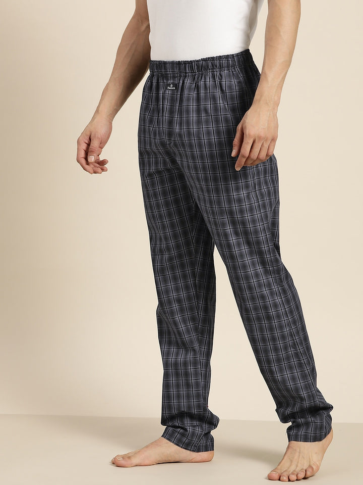 Men Black & Purple Checked Cotton Regular Fit Lounge Pant