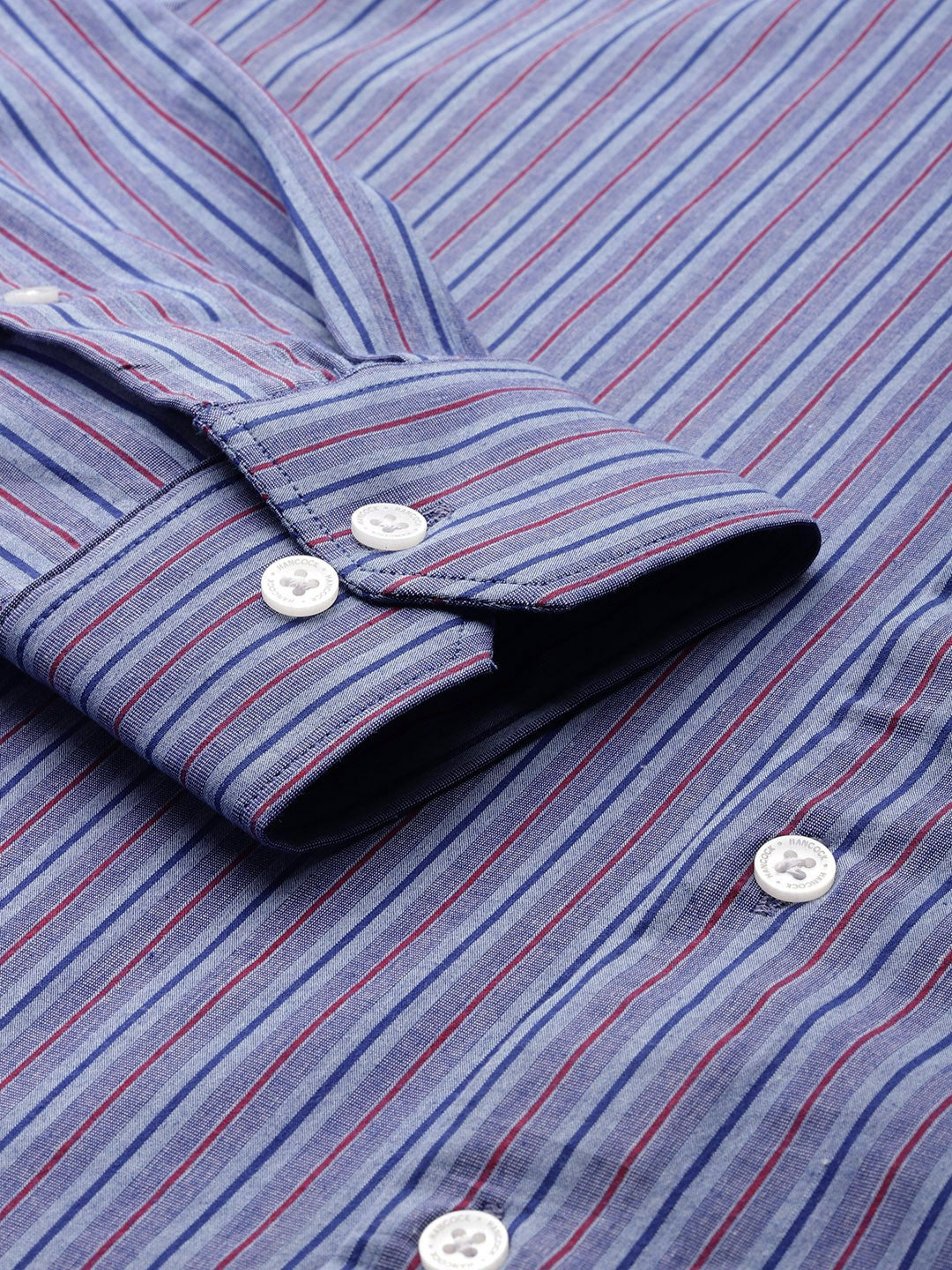 Men Grey Striped Cotton Elastane Slim Fit Formal Shirt