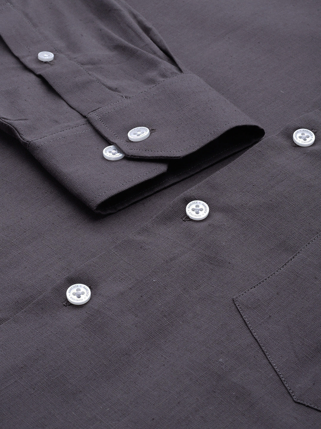 Men Dark Grey Solid Pure Linen Slim Fit Formal Shirt