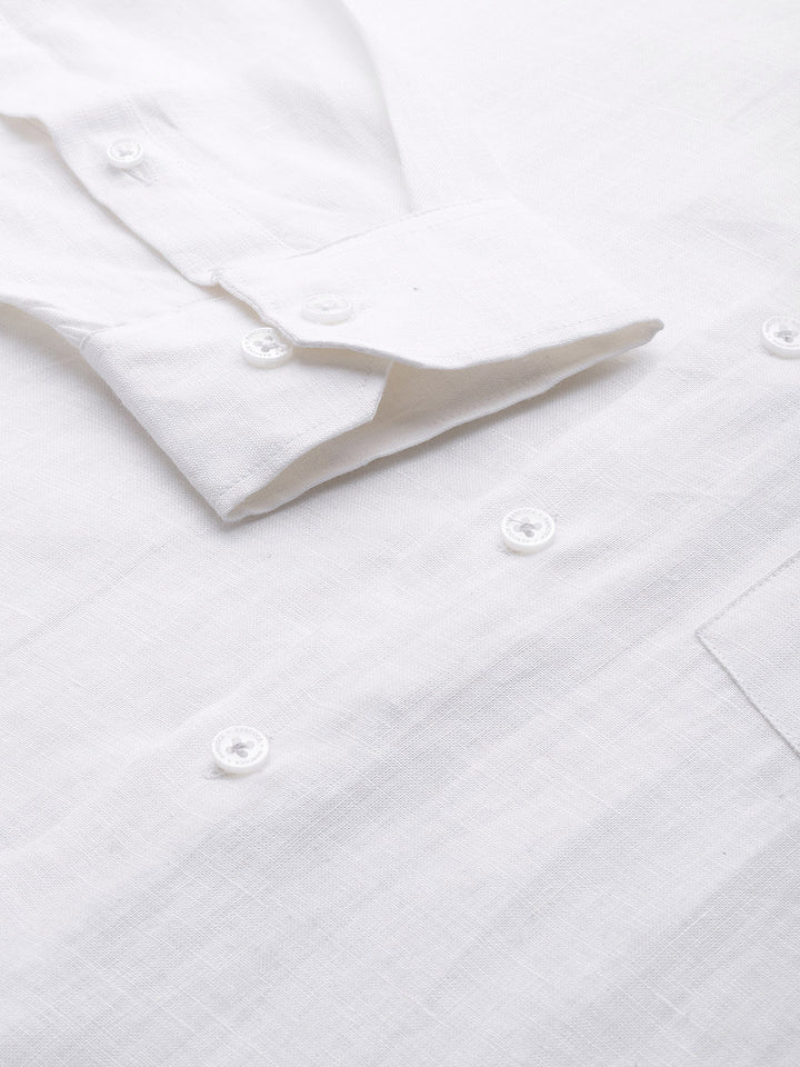 Men White Solid Pure Linen Slim Fit Formal Shirt