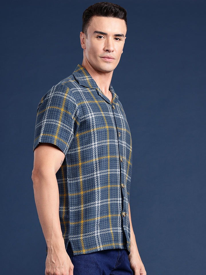 Men Grey Checked Pure Cotton Relaxed Fit Formal Shirt