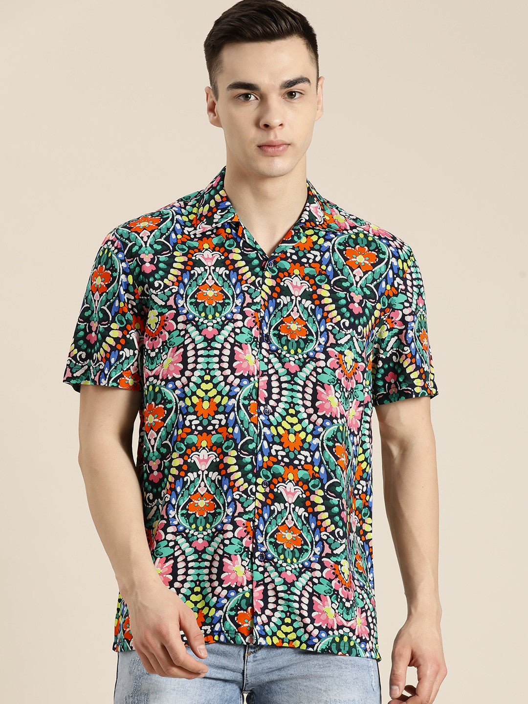 Men Multicoloured Printed Viscose Rayon Regular Fit Casual Shirt