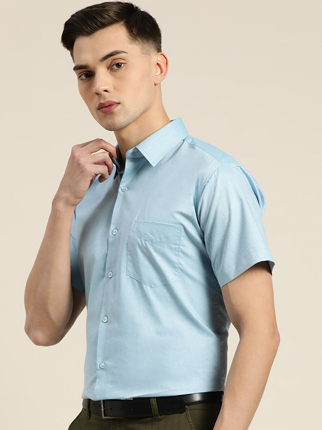 Men Blue Solid Pure Cotton Slim fit Formal Shirt