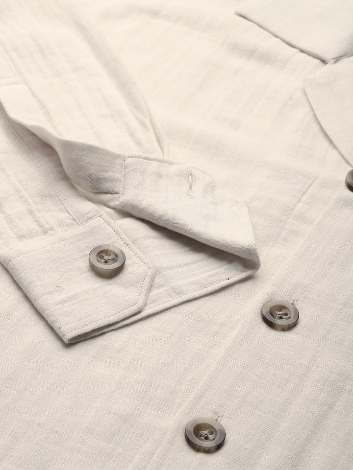 Men White Solid Pure Cotton Relaxed Fit Casual Shirt