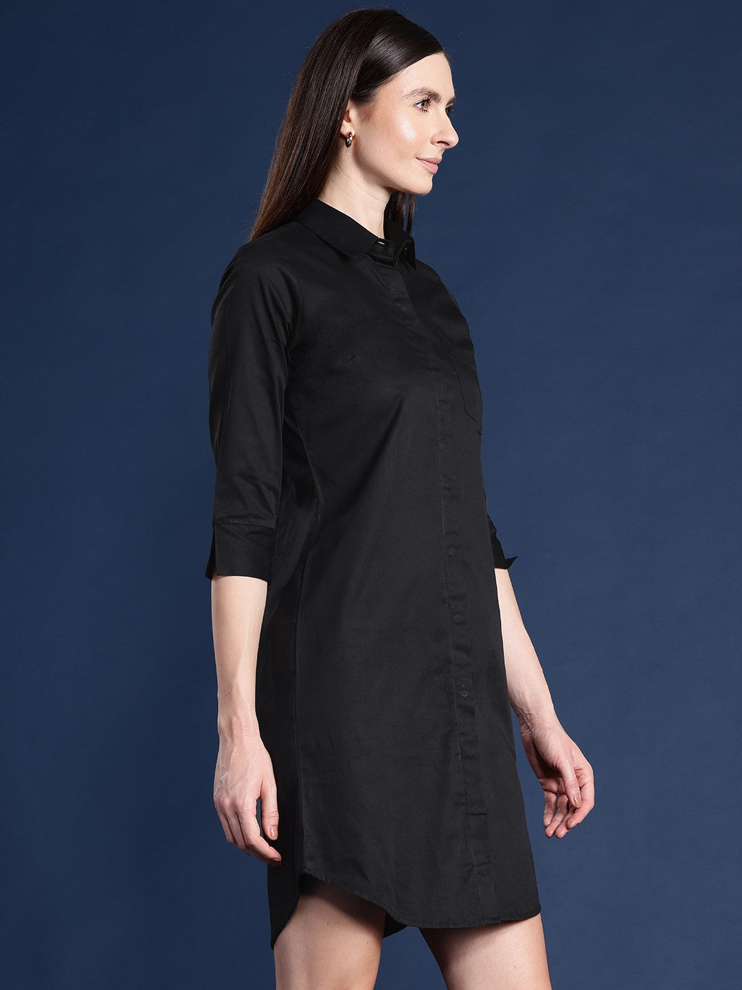 Women Black Solid Pure Cotton Regular Fit Formal Shirt Dress