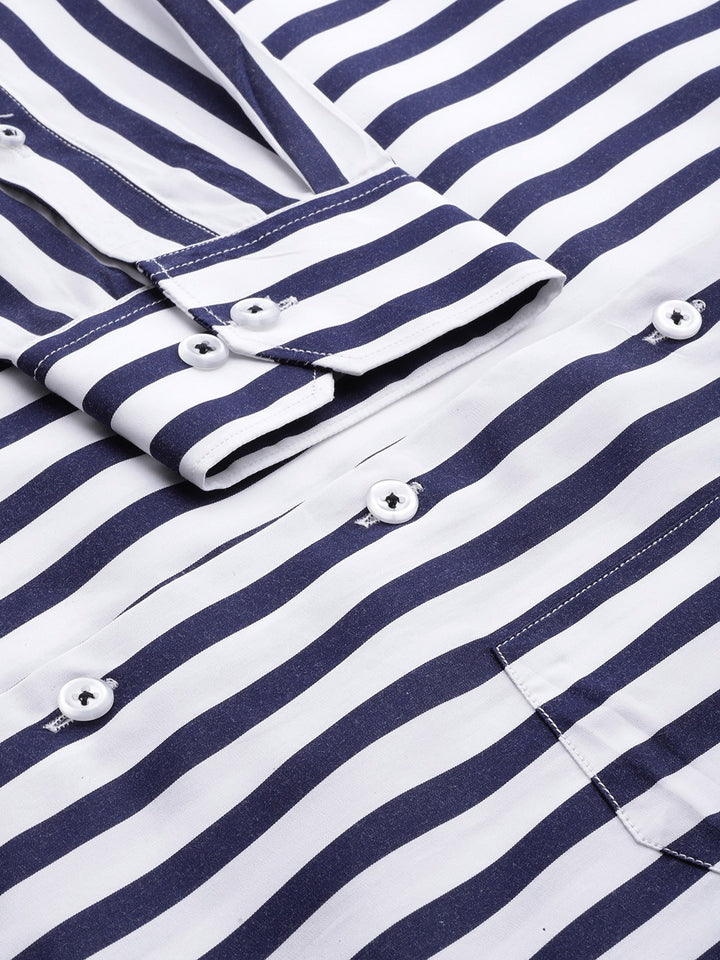 Men Navy & White Stripes Pure Cotton Slim fit Formal Shirt