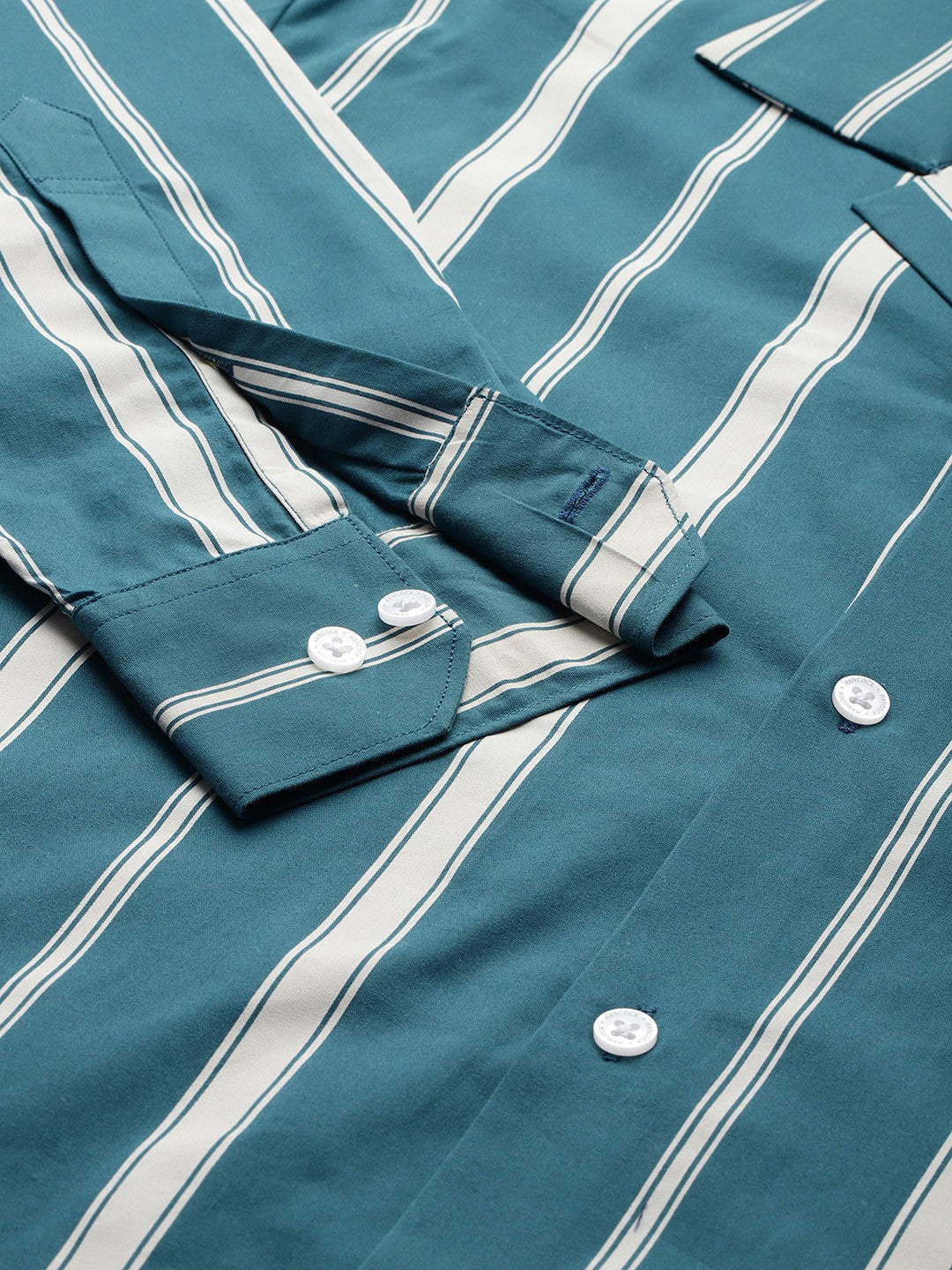 Men Teal blue Striped Pure Cotton Relaxed Fit Casual Shirt