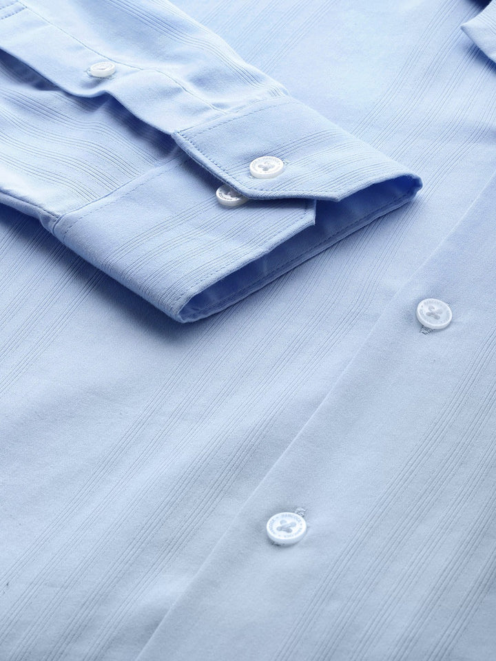 Men Blue Solid Cotton elastane Relaxed Fit Formal Shirt