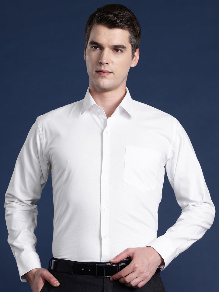 Men White Solid Viscose Rayon Slim Fit Formal Shirt