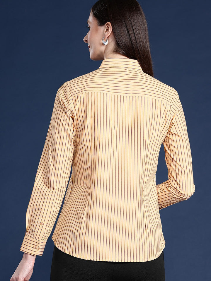 Women Yellow Stripes Pure Cotton Formal Shirt