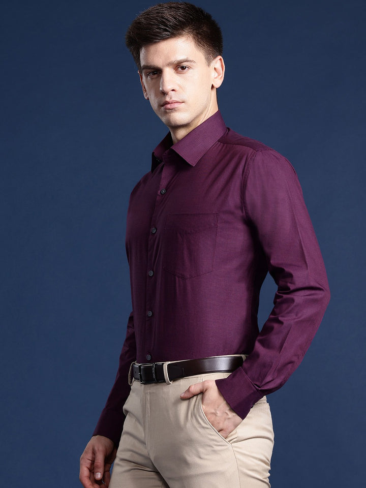 Men Burgundy Solid Pure Cotton Slim Fit Formal Shirt