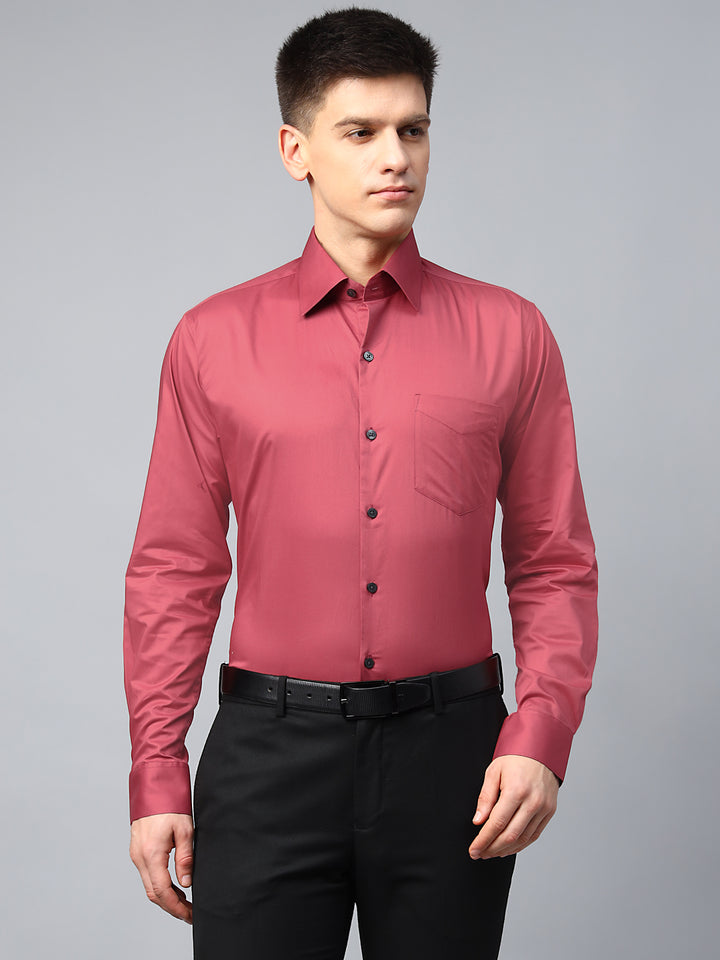 Men Raspberry Red Solid Pure Cotton Slim Fit Formal Shirt