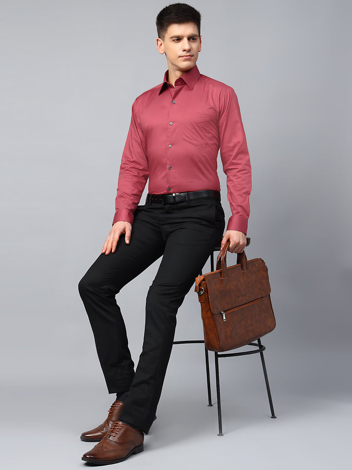 Men Raspberry Red Solid Pure Cotton Slim Fit Formal Shirt