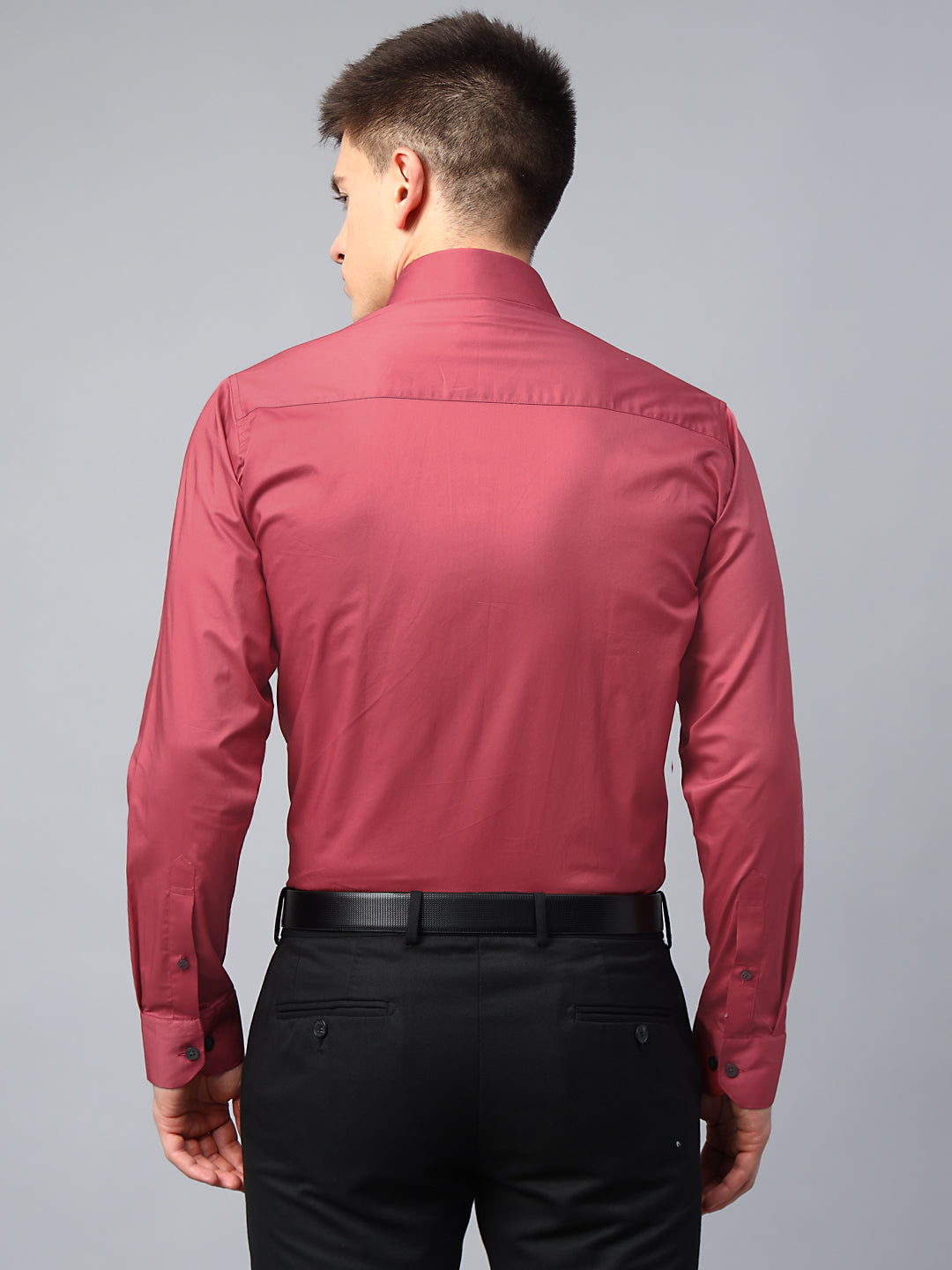 Men Raspberry Red Solid Pure Cotton Slim Fit Formal Shirt