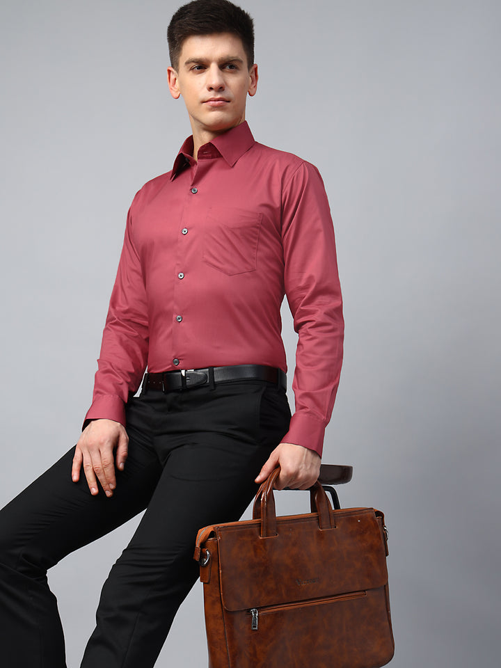 Men Raspberry Red Solid Pure Cotton Slim Fit Formal Shirt