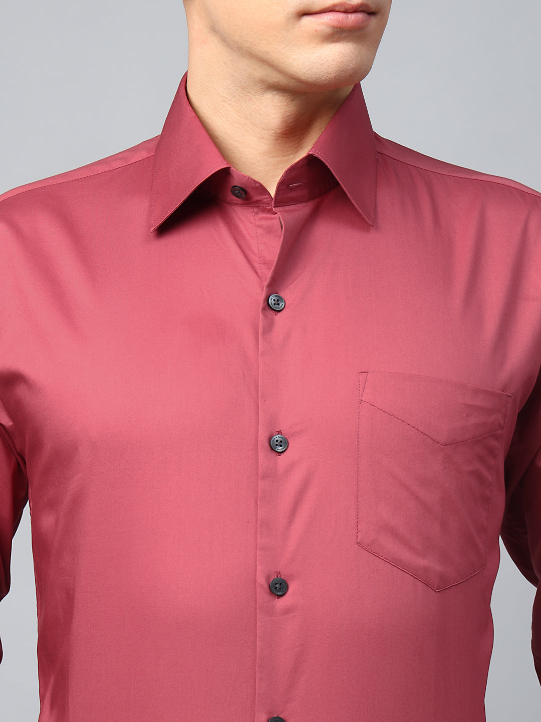 Men Raspberry Red Solid Pure Cotton Slim Fit Formal Shirt